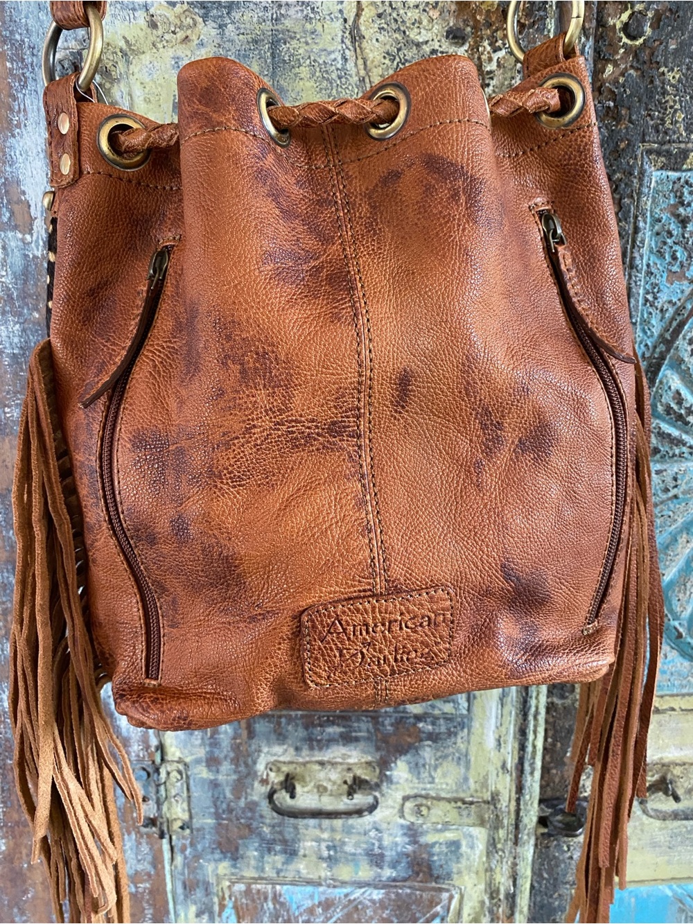 American Darling Black and Brown Leather Fringe Studded Shoulder Bag - Picture 2 of 15